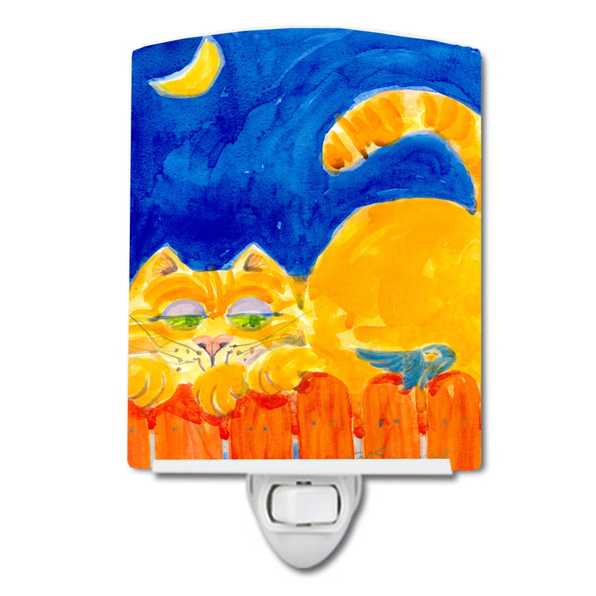  inchCarolines Treasures Big orange Tabby cat on the fence Ceramic Night Light, 6x4, Multicolor inch