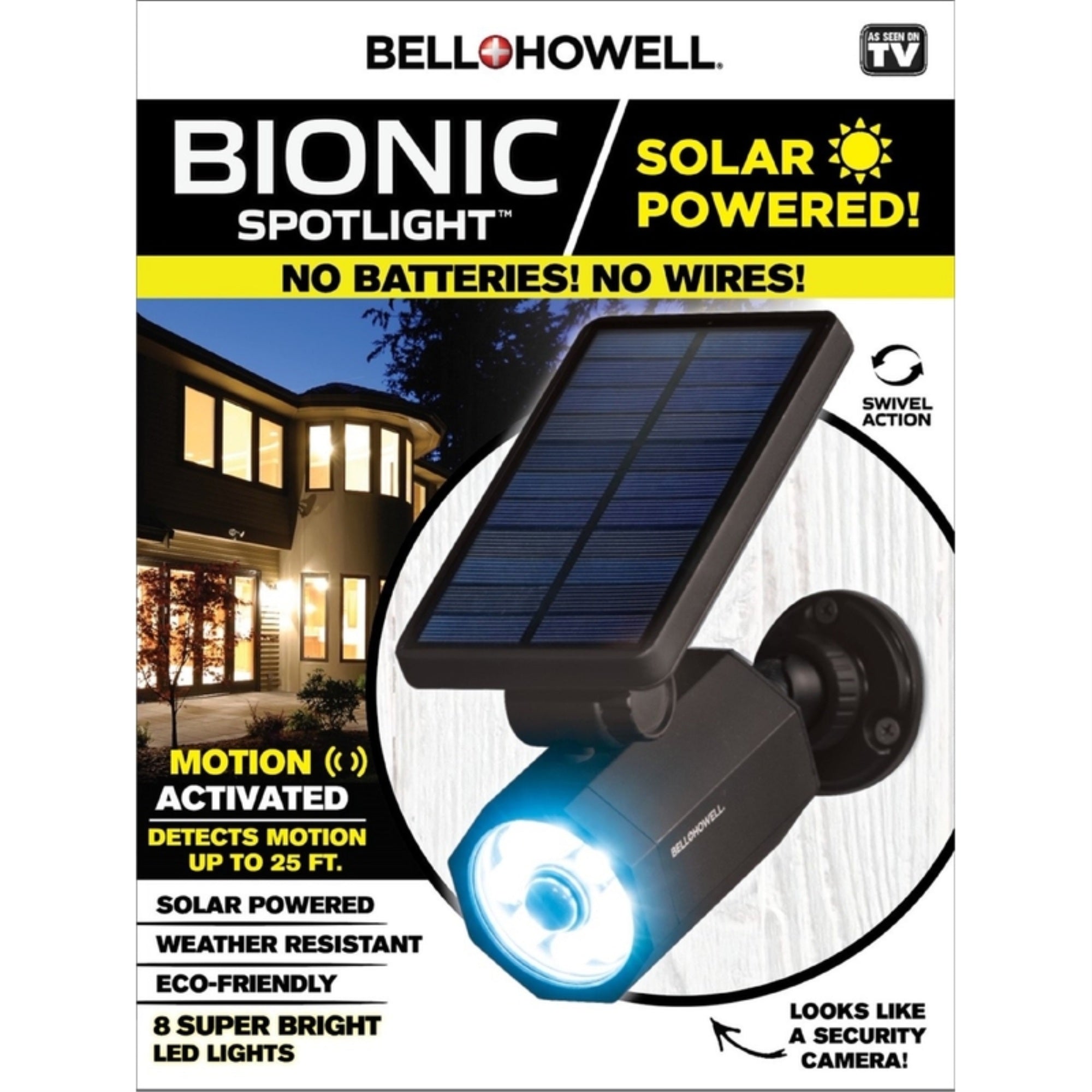 Bell+Howell Bionic Spotlight Solar Motion Lights, Waterproof, Super Bright LED, 1 Pack, Black, Model 2963