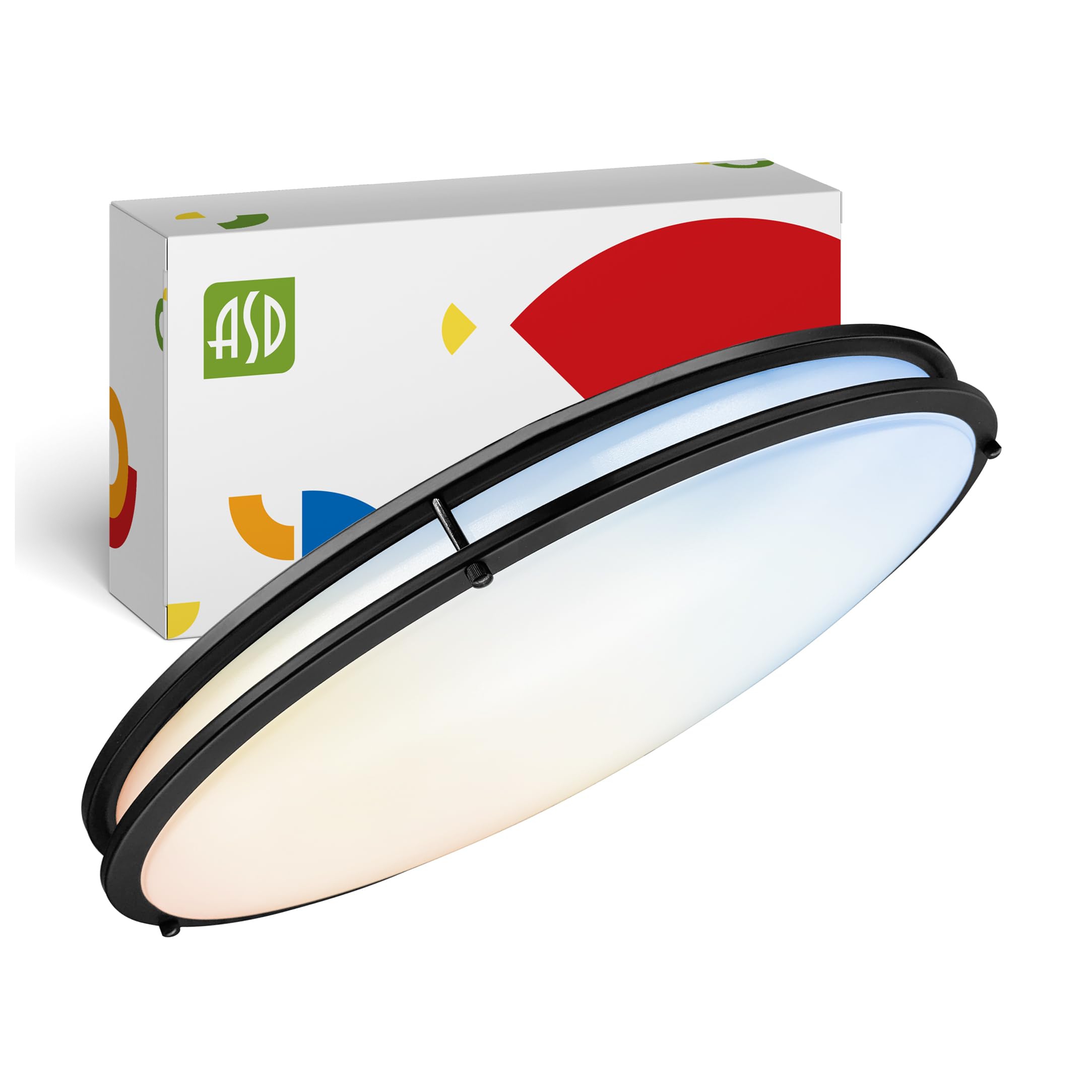 ASD LED Flush Mount Light Fixture, 24 Inch, 38W, Dimmable, ETL Listed, Black, Model A-FMOV-24D38BK
