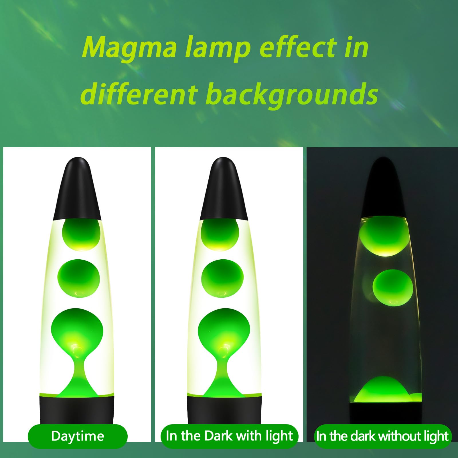 Vanful Green Magma Liquid Motion Lamp, 13in Aluminum Mood Light, Black Base, Glitter Decoration for Kids and mature-themeds