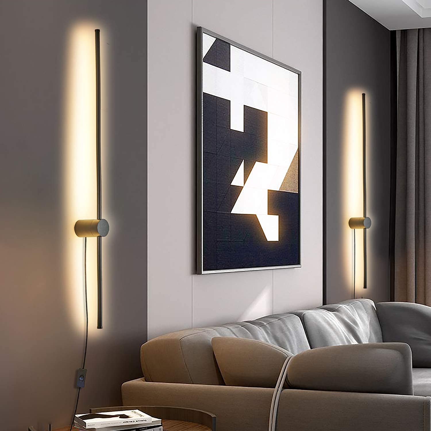 Ditoon Modern Wall Sconces Set of Two, Gold Plug-in LED Lights with Remote, 39.4" Brass, Model DI2316JA100x2d/G