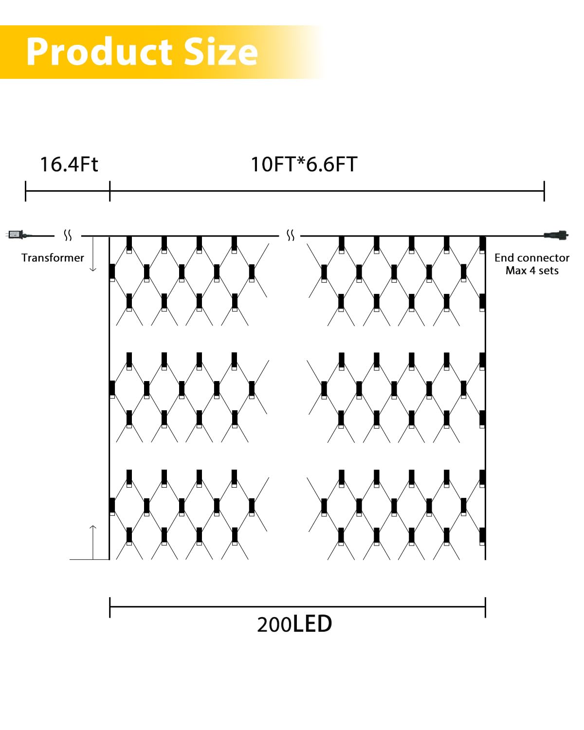 Brightown Christmas String Lights - 200 LED Mesh Lights, 10FT, Outdoor Decor, Orange, Model GP-SW290DC0209-IP44