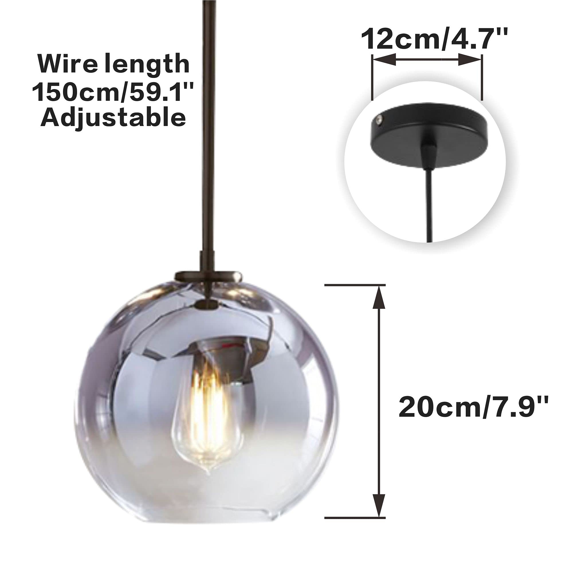 Kco Modern Black Globe Pendant Light - Mercury Glass, 20Cm Silver, Mid Century Design