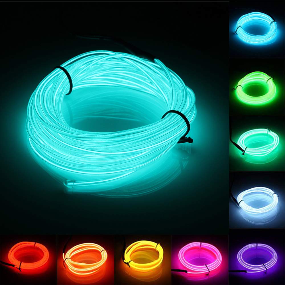 Jiguoor El Wire Battery Pack 16.4Ft / 5M Bright Neon Light Strip 360° Illumination Neon Tube Rope Lights For Diy, Festival, Party Decoration, Pub, Halloween, Chrismas (16.4Ft / 5M, Light Green)