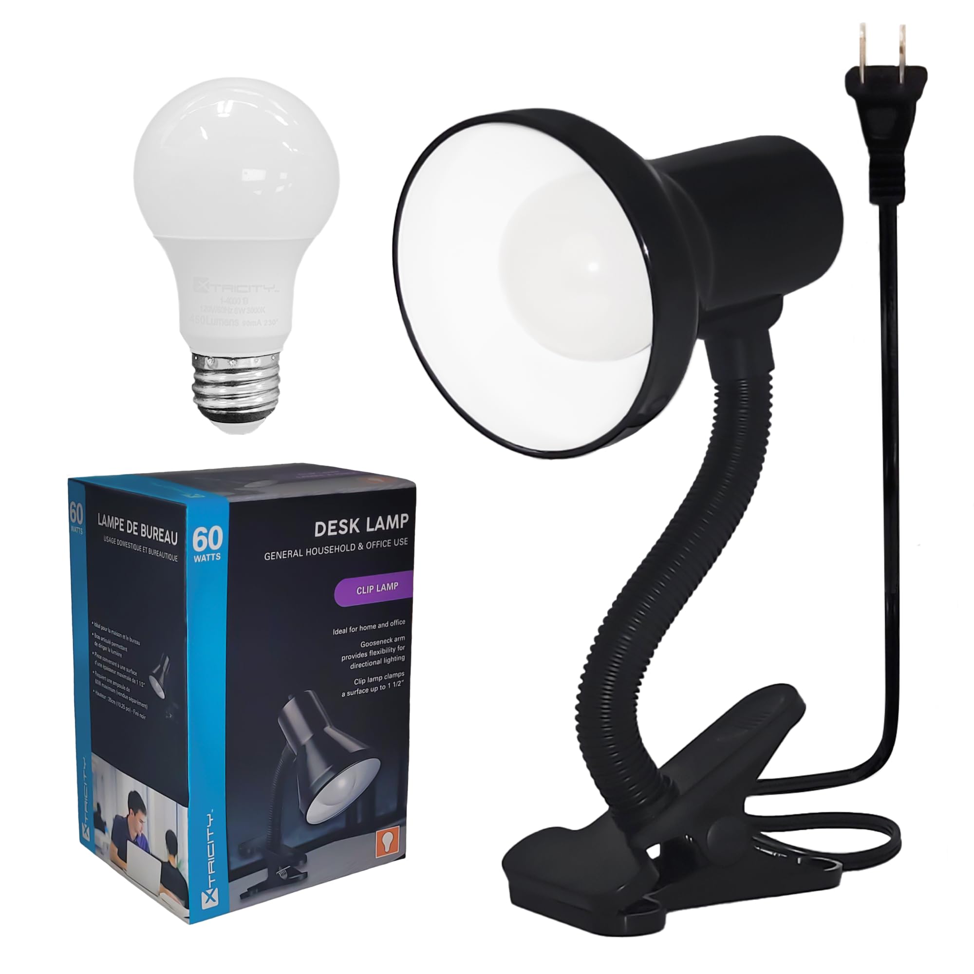 Xtricity LED Desk Lamp, 360° Flexible Gooseneck, 6W A19 Bulb, 10.25” Height, Black Finish