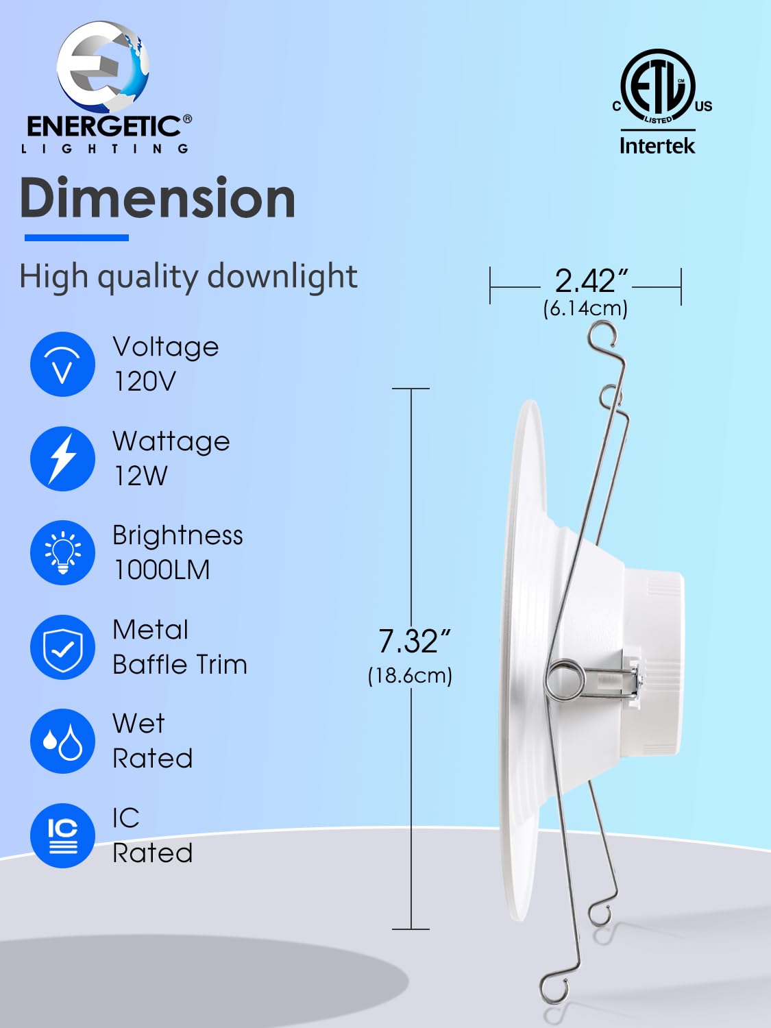 Energetic Led Can Light 5/6 Inch Dimmable, 12W=150W, Daylight 5000K, 1000Lm, Ic Rated & Etl Listed, Led Recessed Lighting Retrofit Downlight, Metal Baffle Trim, Wet Rated, 12 Pack