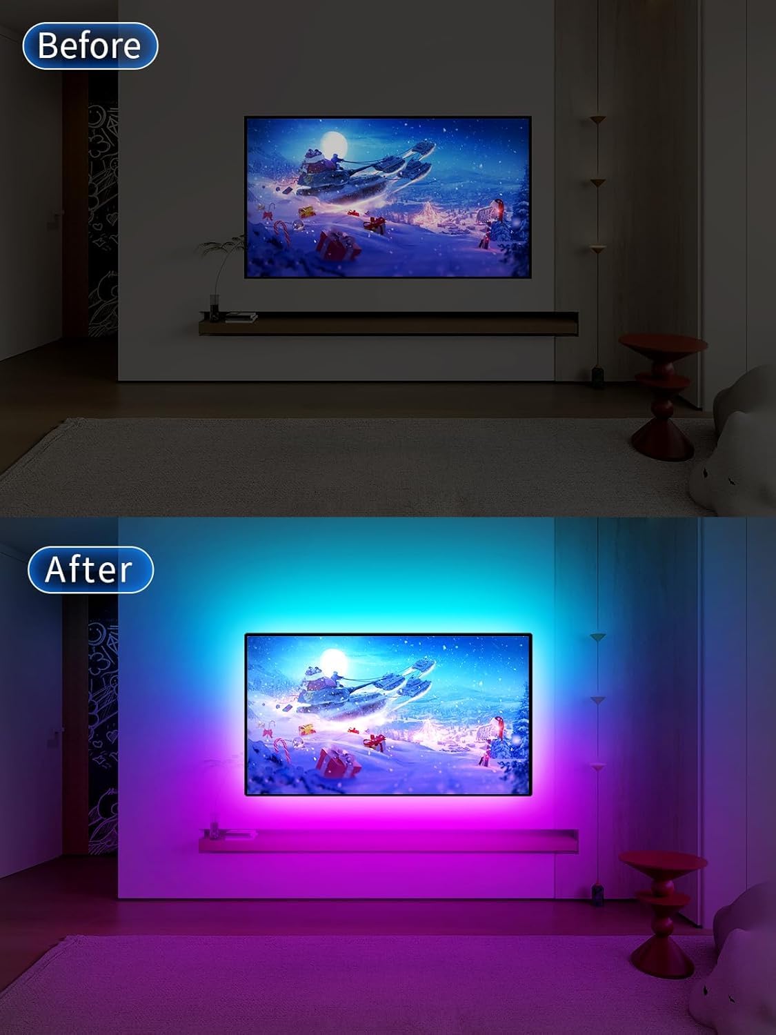 GIPOYENT LED TV Backlight, 18FT RGB Color Changing Light Strip for 40-75 Inch TVs, Bluetooth Function, Plastic, Model G-104
