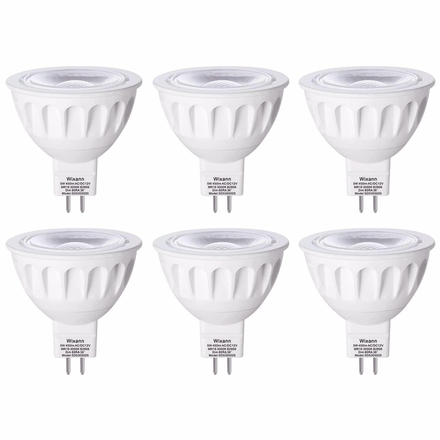 Mr16 Led Bulbs Dimmable, 5W 3000K Soft Warm White, 450Lm, 12-Volt Gu5.3 Bi-Pin Base, 40 Degree Spot Lighting For Indoor. 6 Pack