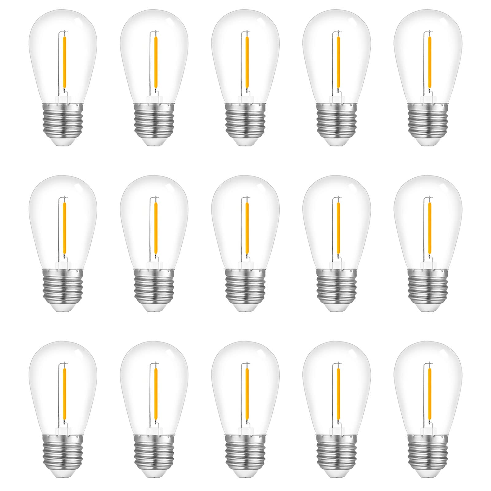 Visther 15-Pack String Light Bulbs, S14 Led Outdoor Waterproof Replacement Bulb, E26 Base Bulbs, 1W 120V, 2700K Warm White