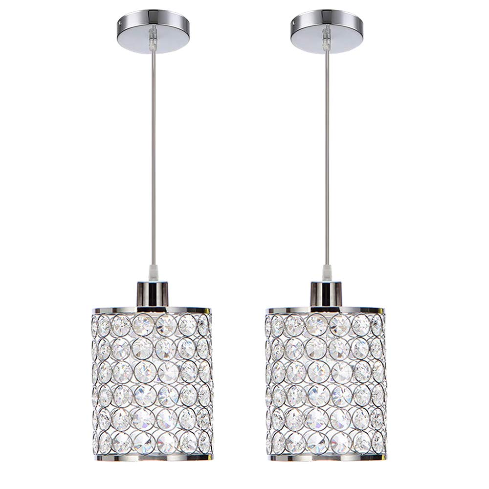 MonDaufie 2 Pack Crystal Pendant Lights Kitchen Island,Crystal Pendant Light with Long Cord Adjustable,Chrome Finish Bar Pendant
