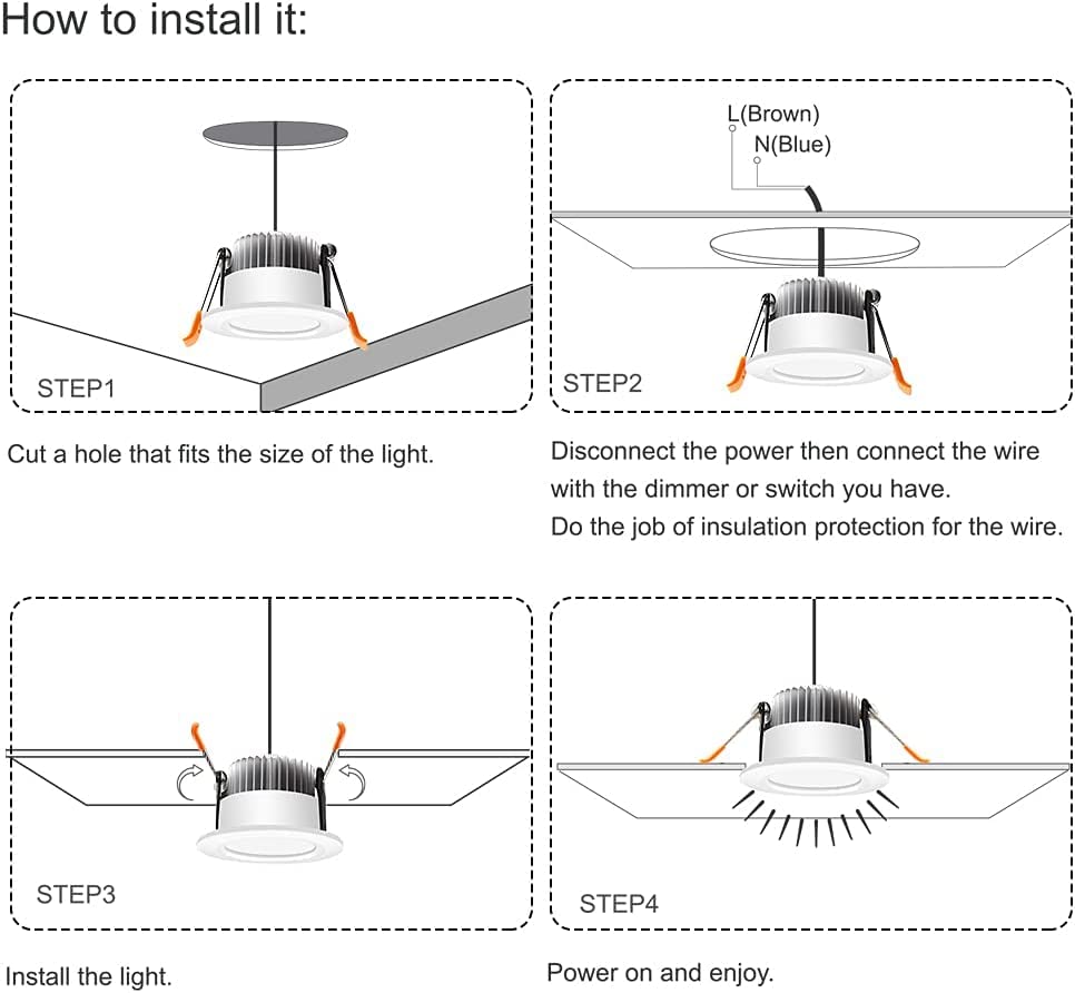 LEDLightsWorld 2 Inch Recessed Dimmable Downlight, 3W, 4000K Nature White, Aluminium, 8 Pack