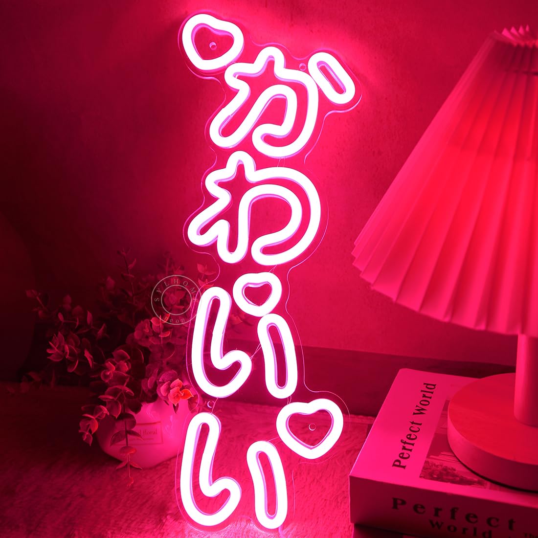 SYLHOME LED Neon Light Sign Vertical Cute Japanese Anime Decor 15.75in x 6.14in Pink Acrylic Model NS-RC5VDSK-Kawaii-P