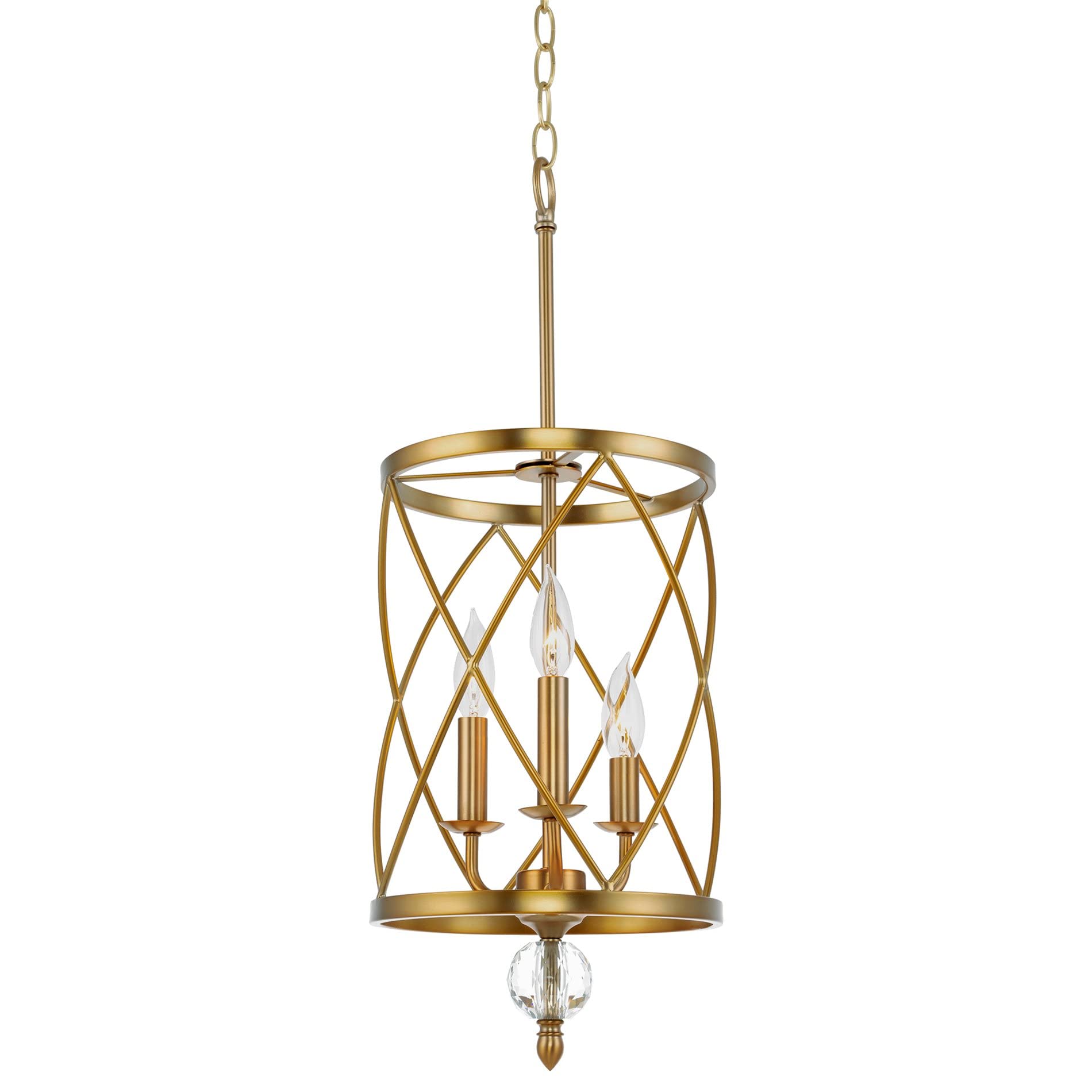 Kira Home Eleanor 26.5'' Traditional 3-Light Chandelier, Cylinder Foyer Pendant Light, Adjustable Height, Warm Brass Finish