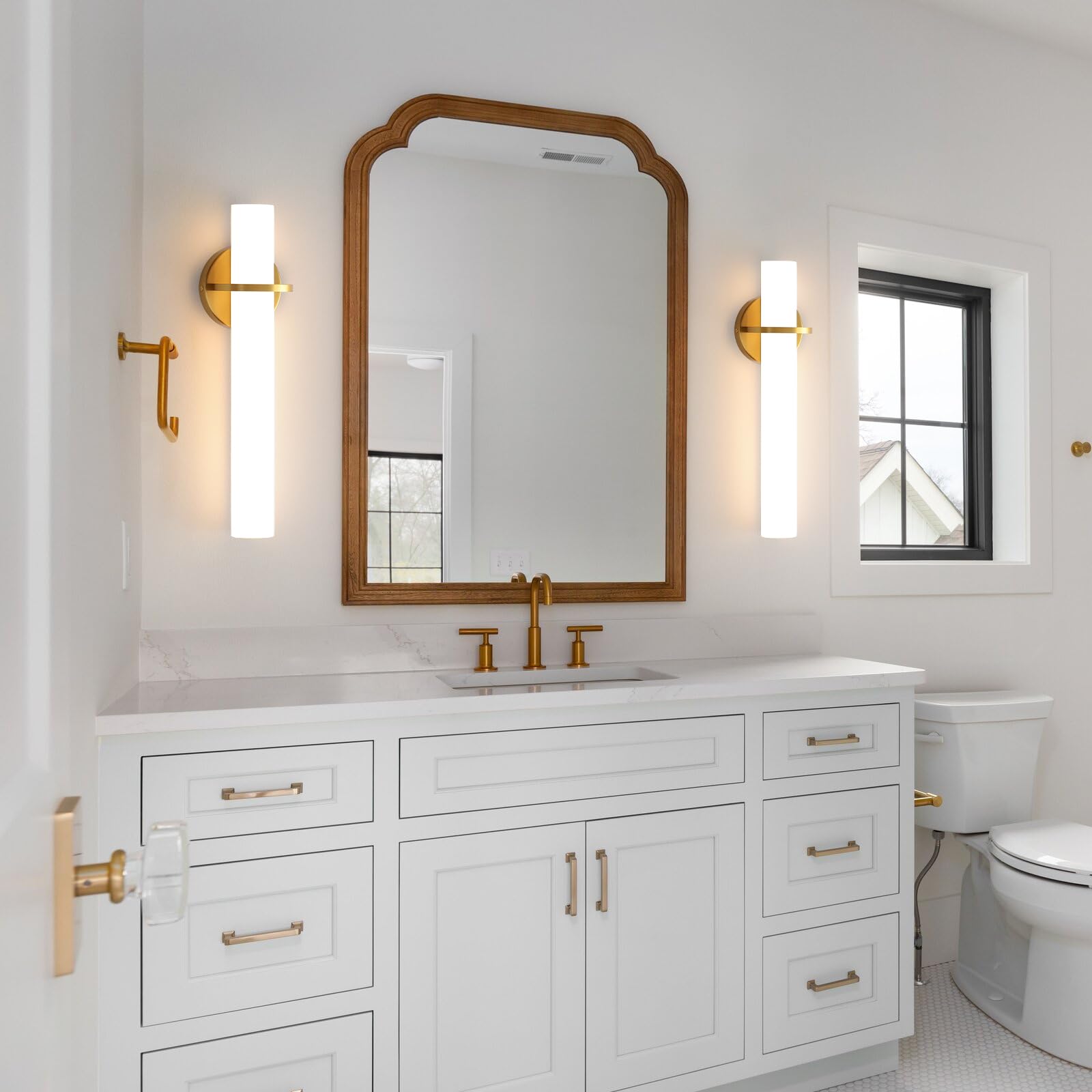 AIJIASI Gold Wall Sconces Set of Two - Dimmable 18W LED Lighting for Living Room, Bedroom, Bathroom - Acrylic Lampshade, Model 8001WL-15