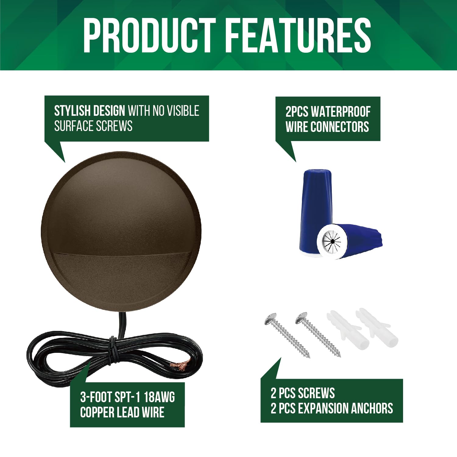 Gkoled 12V Low Voltage Led Deck Lights, 2W 2700K, Dark Brown Aluminum, 6-Pack