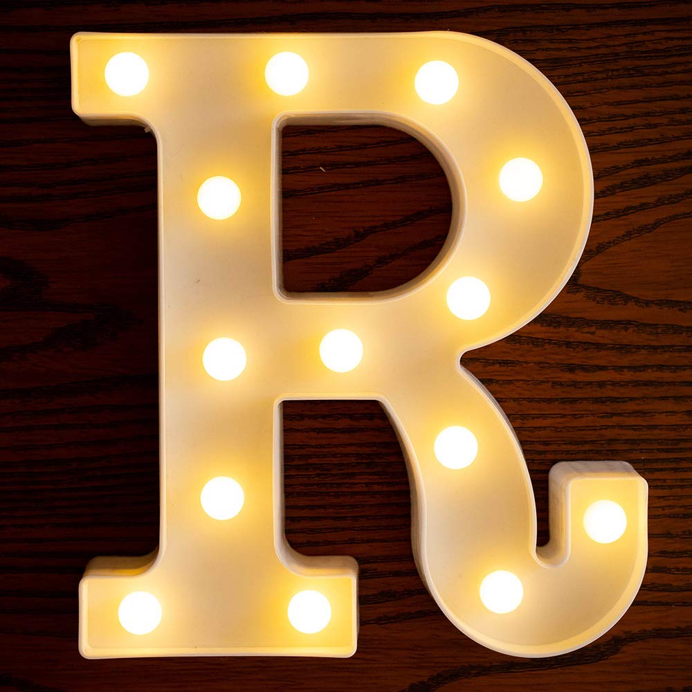 Yorulory LED Letter Lights Sign Letters Light Up Letters Sign for Night Light Wedding Birthday Party Battery Powered Christmas Lamp Home Bar (R)