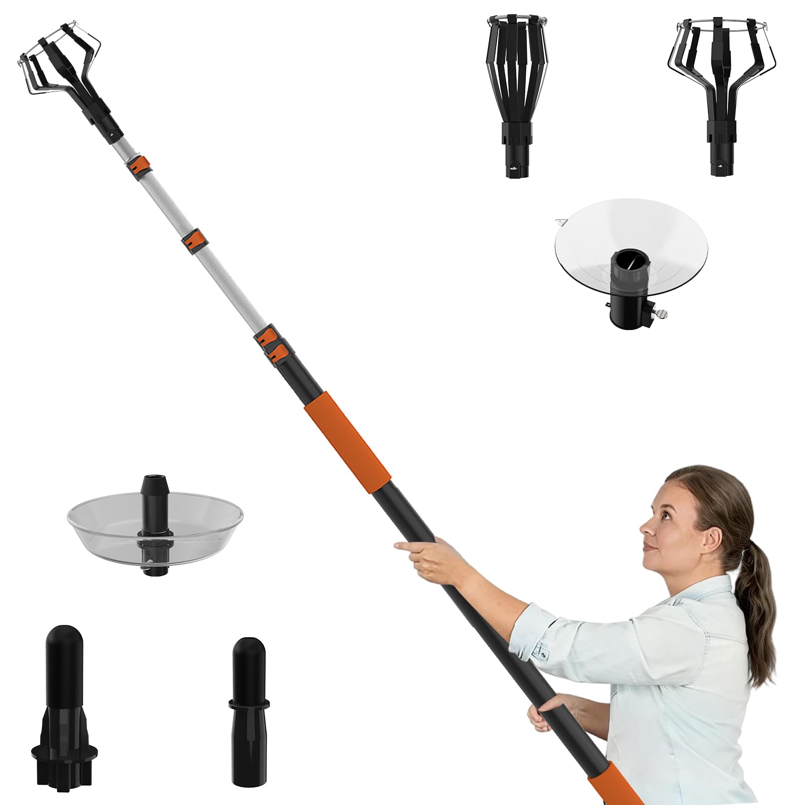 LAANPOLE 26FT Reach Light Bulb Changer for High Ceilings, Light Bulb Changer with Baskets, Suction Cup and Disc for Recessed Lig