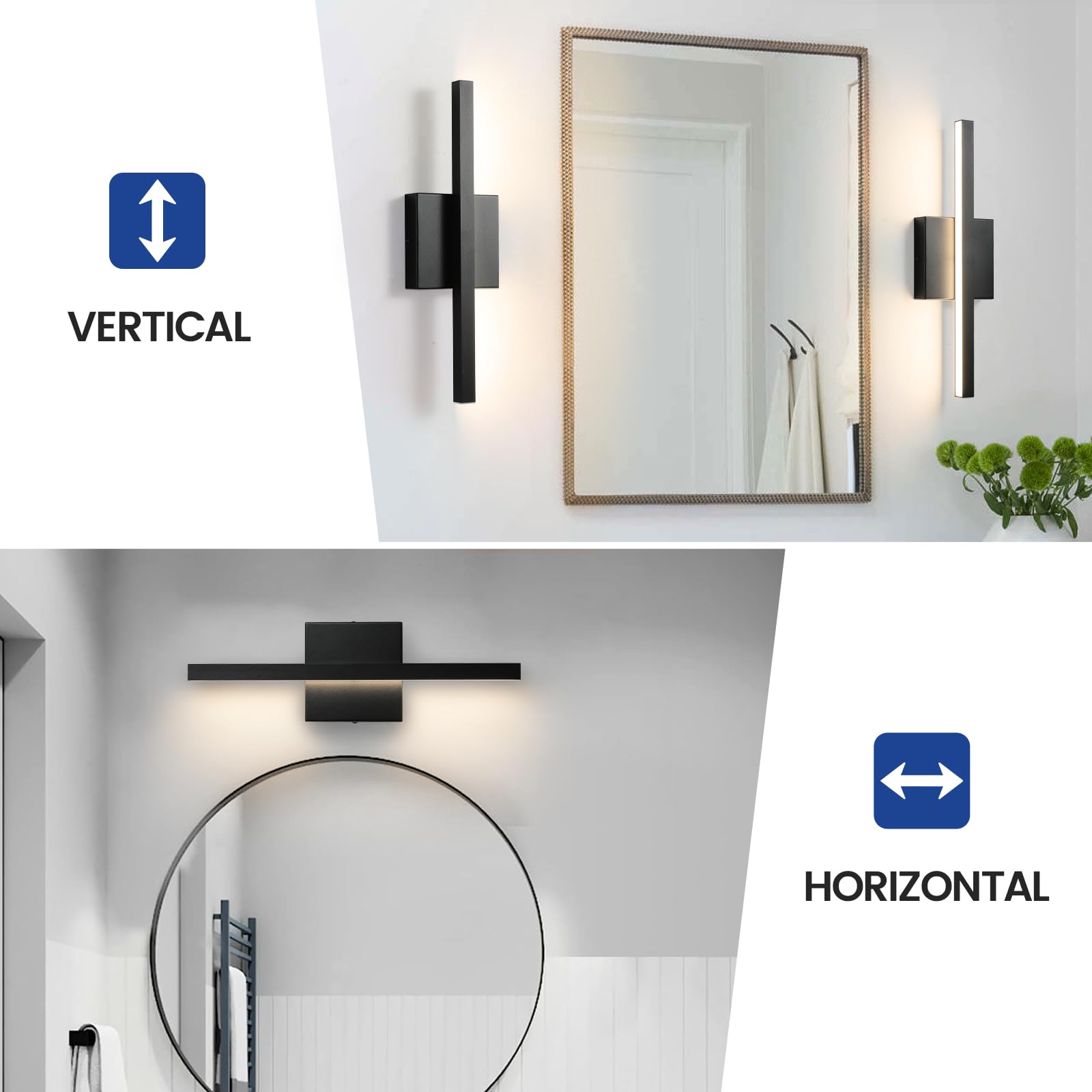 Epinl Black Bathroom Vanity Light - 15.7 Led Dimmable Wall Sconce, Aluminum Fixture For Bathroom & Bedroom, Model 8081Wl-16Bk-Us