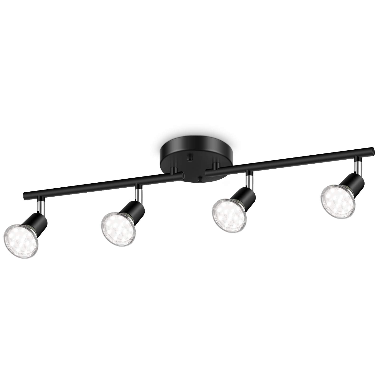 Ascher 4-Light LED Track Lighting Kit, Flexibly Rotatable Light Heads, 4 Way Ceiling Spotlight Black Finish, Including 4 GU10 LE