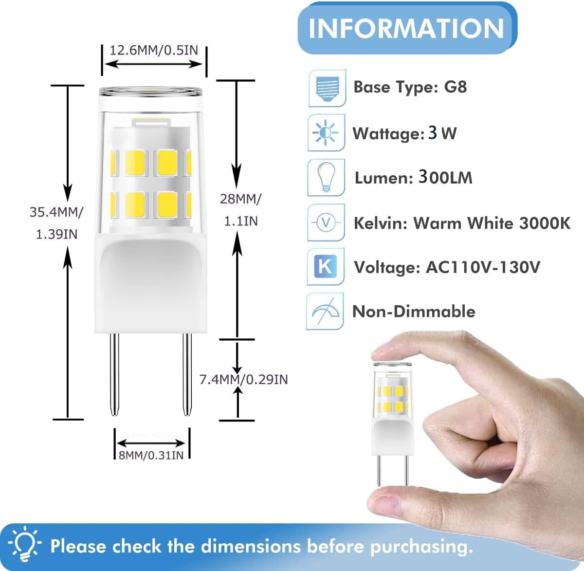 Ssxbf G8 Led Bulb, 20-25W Halogen Equivalent 3W T4 Bulb, Daylight White 6000K, 120V Puck Light Bulbs For Under Cabinet Light, Un