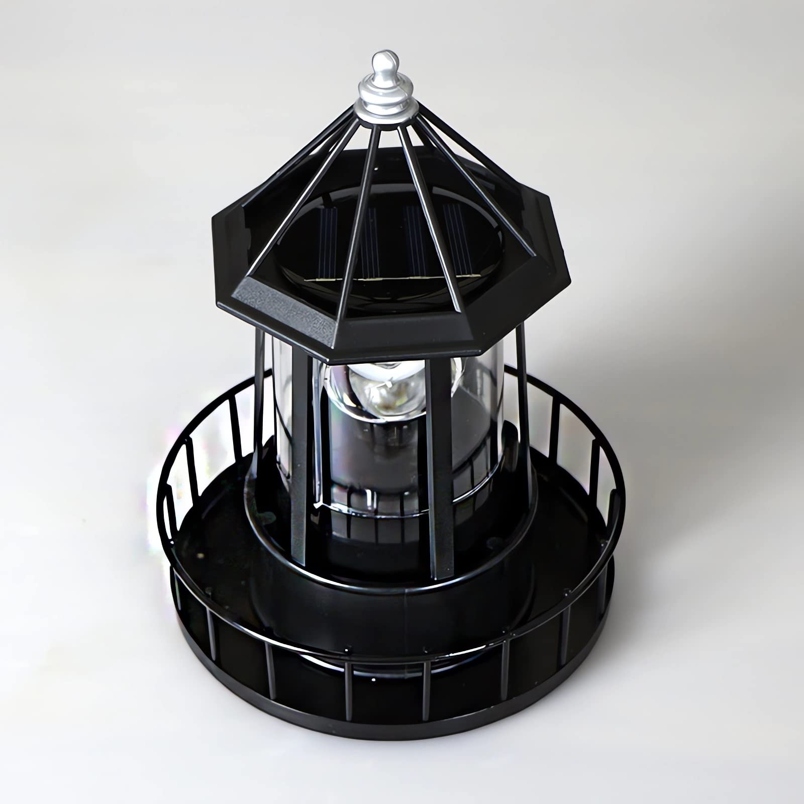 Enajucy Solar Lighthouse Rotating Light - IP65 Waterproof Black Large Outdoor Lamp for Garden, Patio, Pathway - Style B