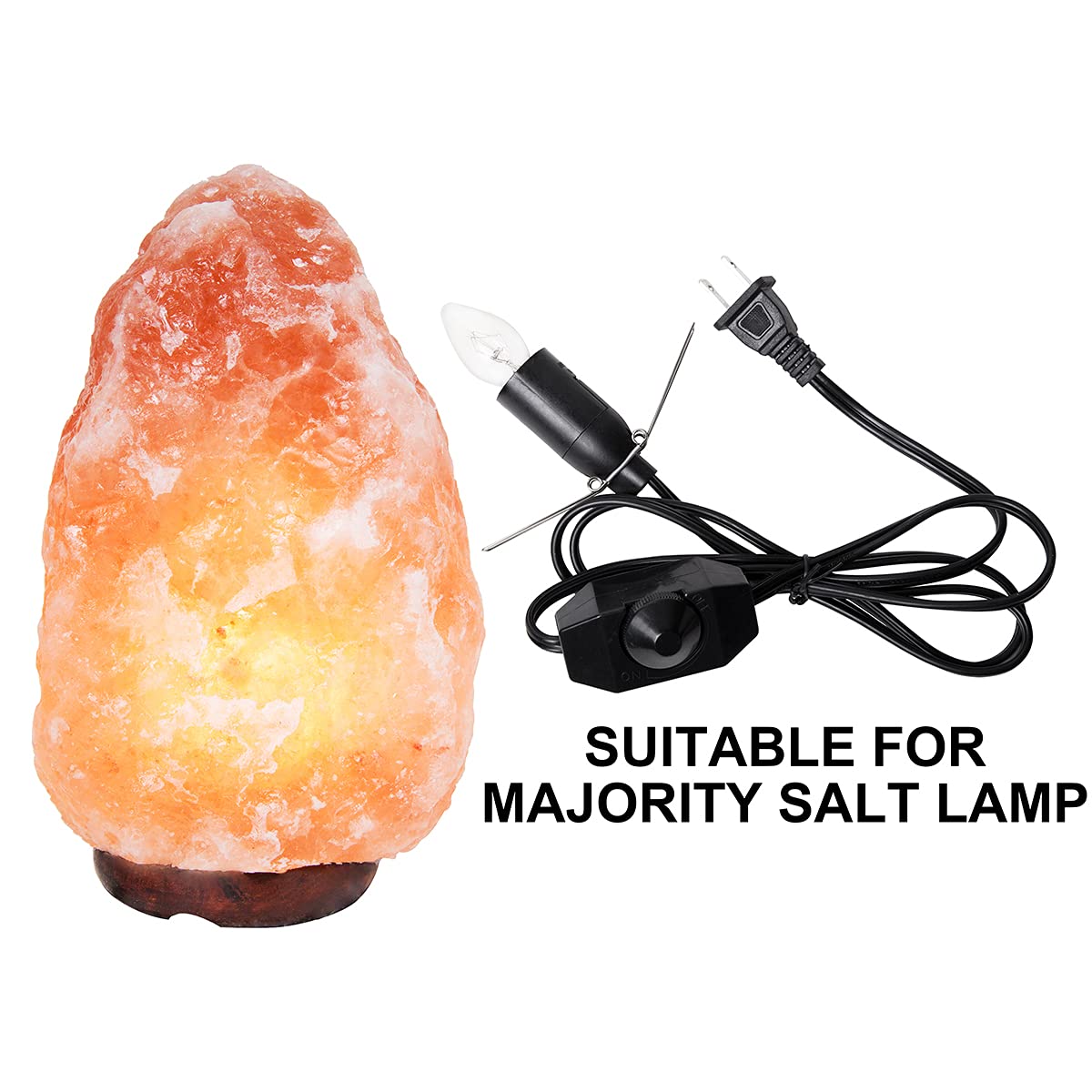 Ohlgt 2-Pack Salt Lamp Cord Replacement With Dimmer Switch & 8 Halogen Bulbs (15W)