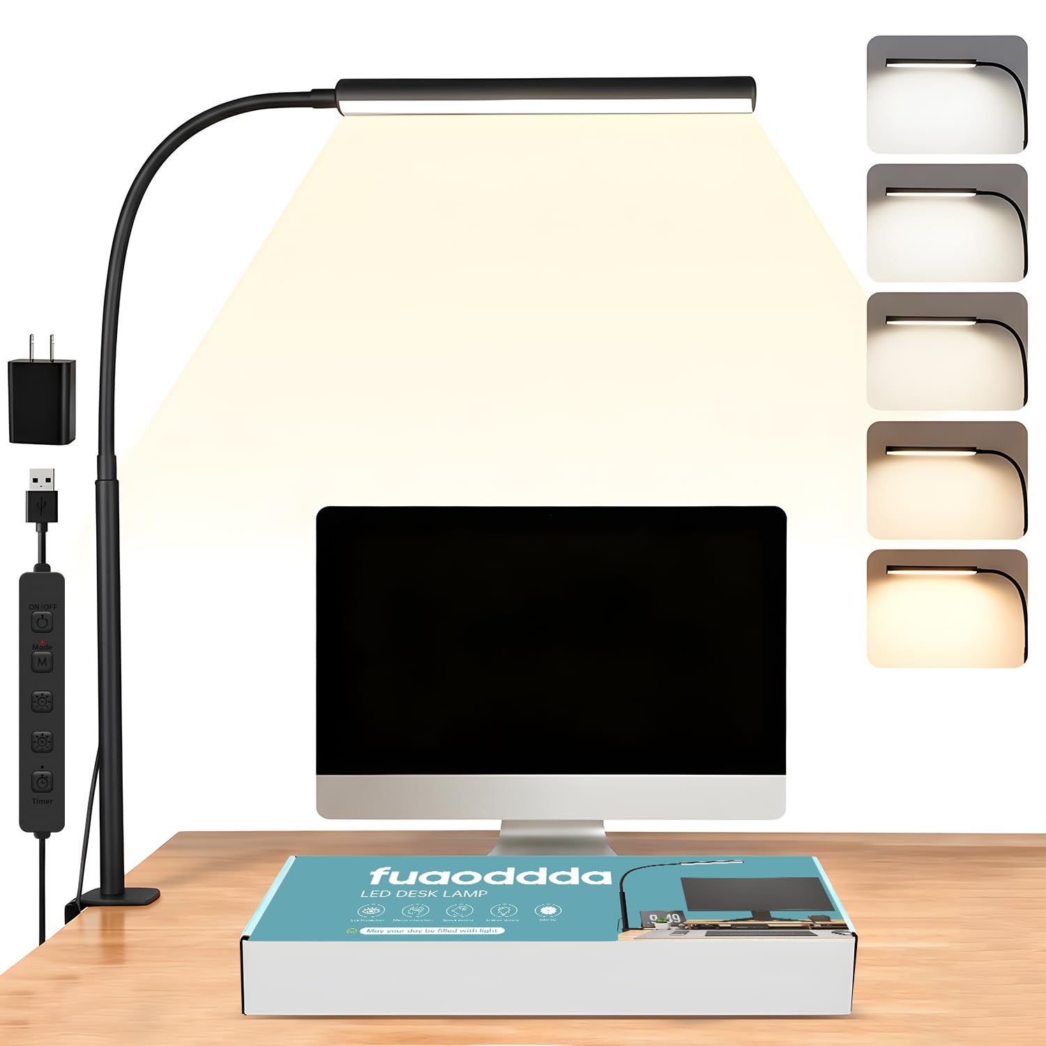 fuaoddda Small LED Desk Lamp with Clamp Eye-Caring Clip on Lamp for Desk  5 Modes 10 Brightness  Flexible Gooseneck USB Adapter Table Lamps for Home Office  Sewing(Black)