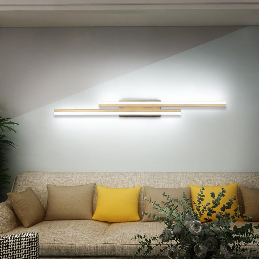 PRESDE 48inch Brushed Gold LED Bathroom Vanity Light Fixture, Metal, Non-Dimmable, Model 6660-1220mm