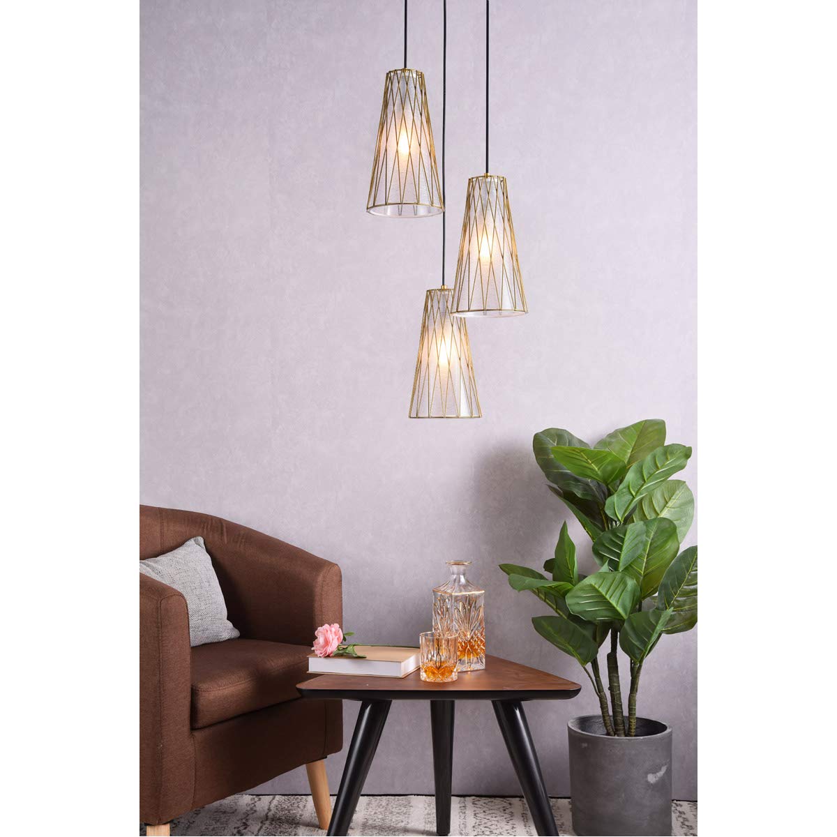 LIVING DISTRICT Living District Modesta 3 Light Pendant, Brass, Model LD2416BR