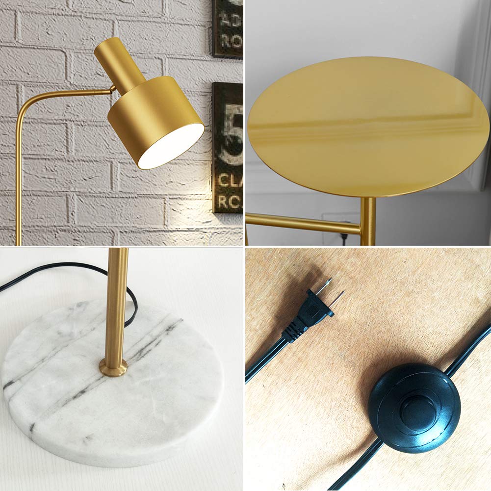 Hsyile Contemporary Modern Floor Lamp with Table, E26 Base, Brass Finish for Living Room, Den, Office, Bedroom