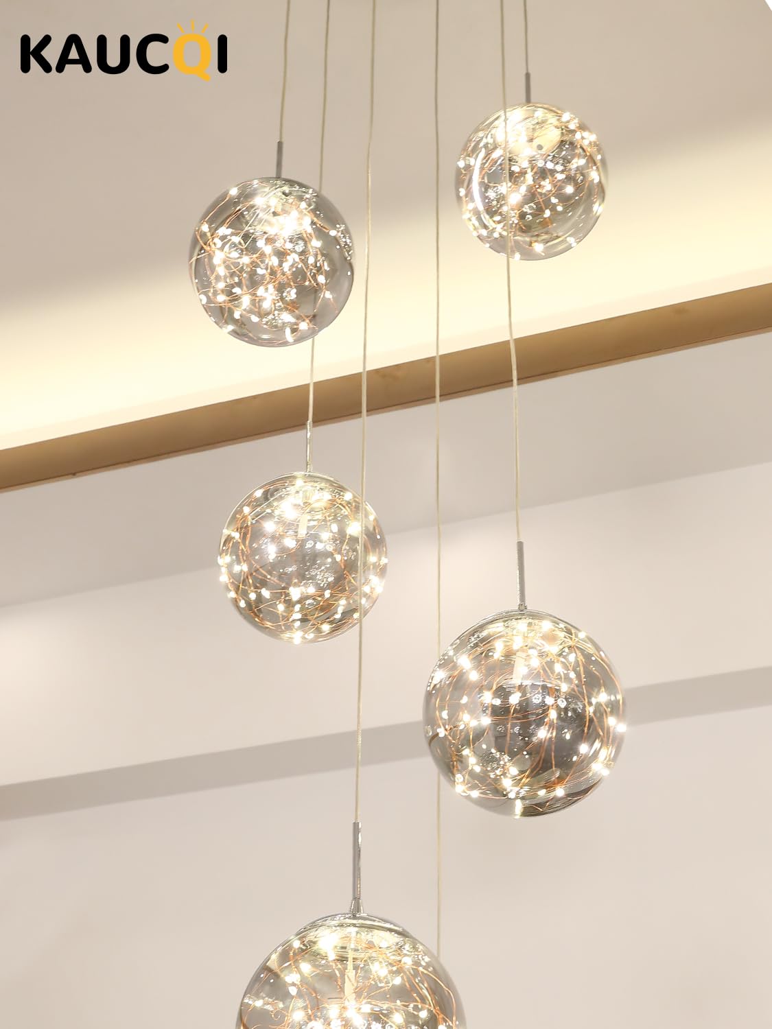 Kaucqi Long Chandeliers For High Ceilings,Modern Crystal Pendant Light,Raindrop Drop Lamp,Hanging Flush Mount Lighting Fixtures