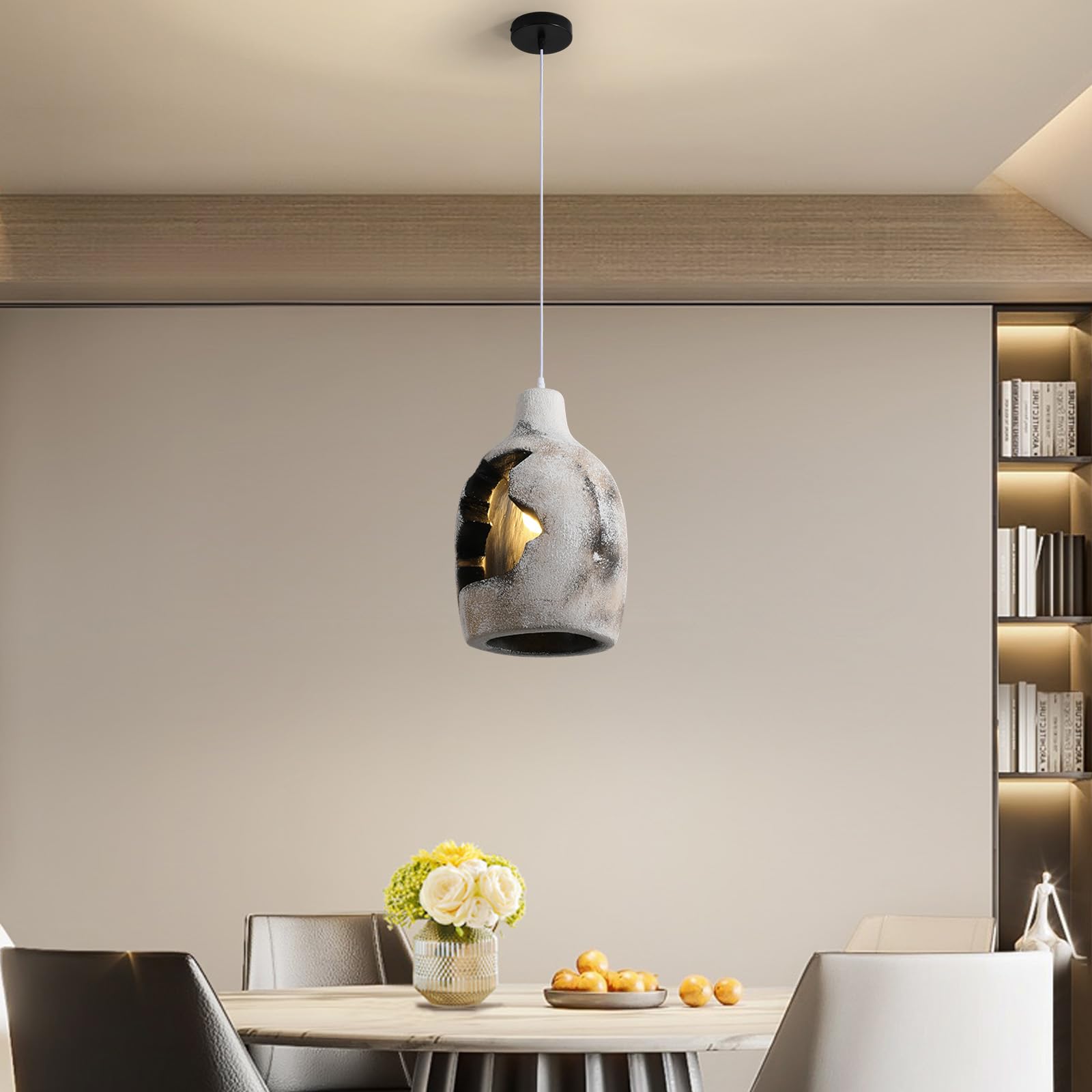 Jaymp Wabi Sabi Pendant Light For Dining Room Kitchen Island Hallway Farmhouse Hanging Lamp E26 Base Retroism Style Wine Bottle Shape Lighting Fixture (Antique White C Shape  D26?H46Cm)