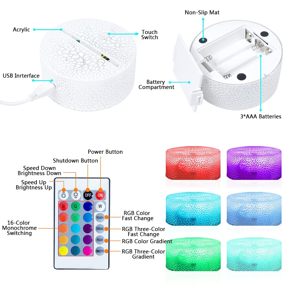 Mzcyfuy 3D Illusion Night Light LED Lamp with Remote Control 16 Color Changing Visual Bedroom Decoration FNAF (Dance ms)