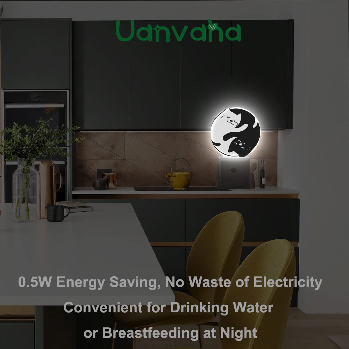 Uanvaha Tai Chi Cat Nightlight Two Black White Cats Kitten Night Lights Plug Into Wall Dusk To Dawn Sensor Round Night Light For
