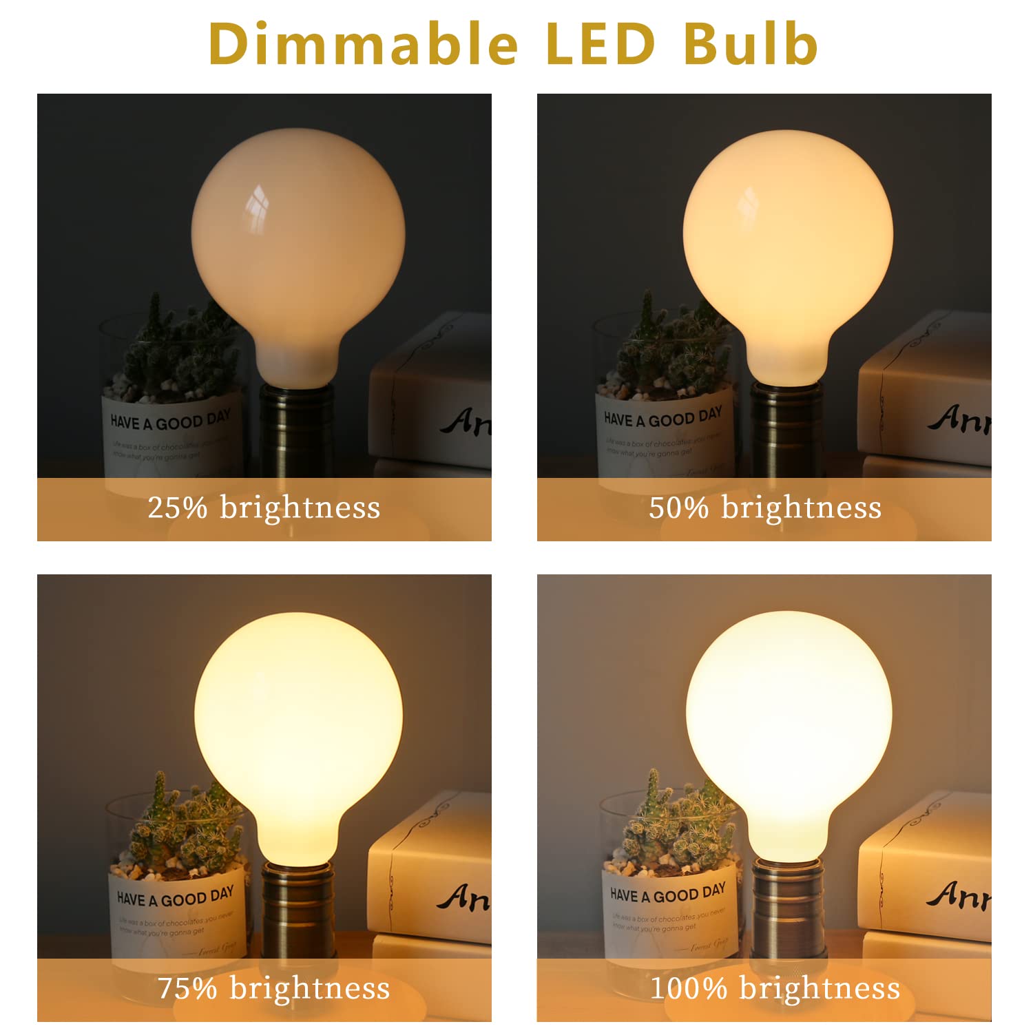 2 Pack G30(G95) Globe Led Light Bulbs, 5.5W Dimmable 50 Watt Equivalent Led Edison Bulbs, Warm White 2700K, 500Lm, E26 Base, Mil