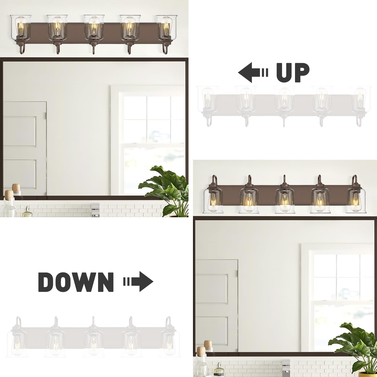 zeyu 5-Light Modern Vanity Light Fixture, 36'' Bathroom Light Fixtures Wall Mount with Clear Glass, Oil Rubbed Bronze Finish, ZS