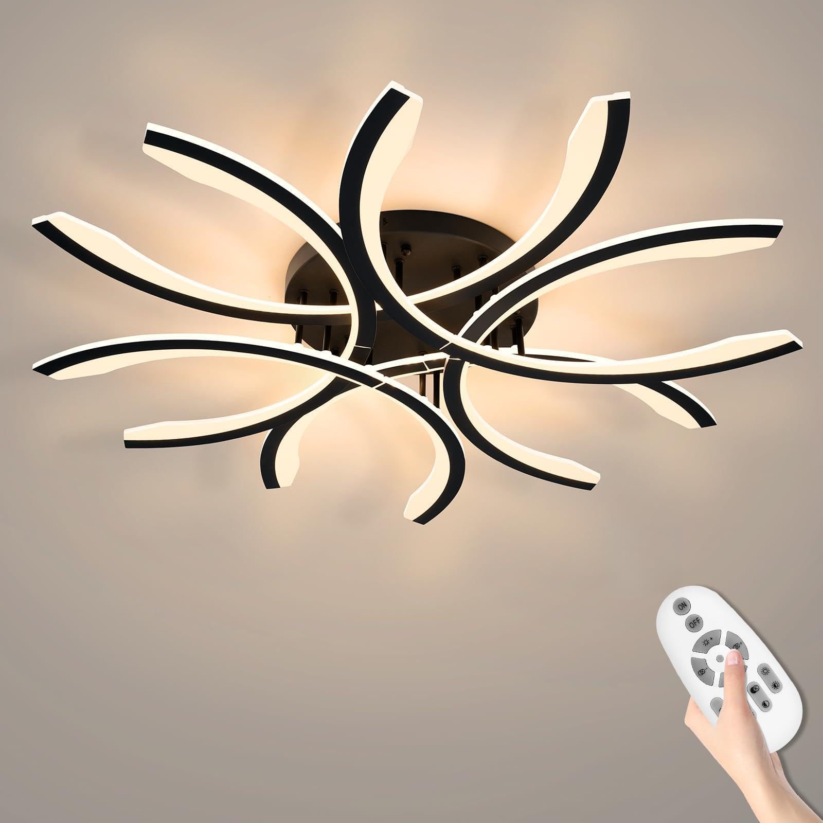SEABLE Modern LED Flush Mount Ceiling Light - 12 Lights Dimmable Close-to-Ceiling Fixture with Remote Control  144W 3000K-6500K Adjustable Color Temperature for Bedroom  Living Room (Black)