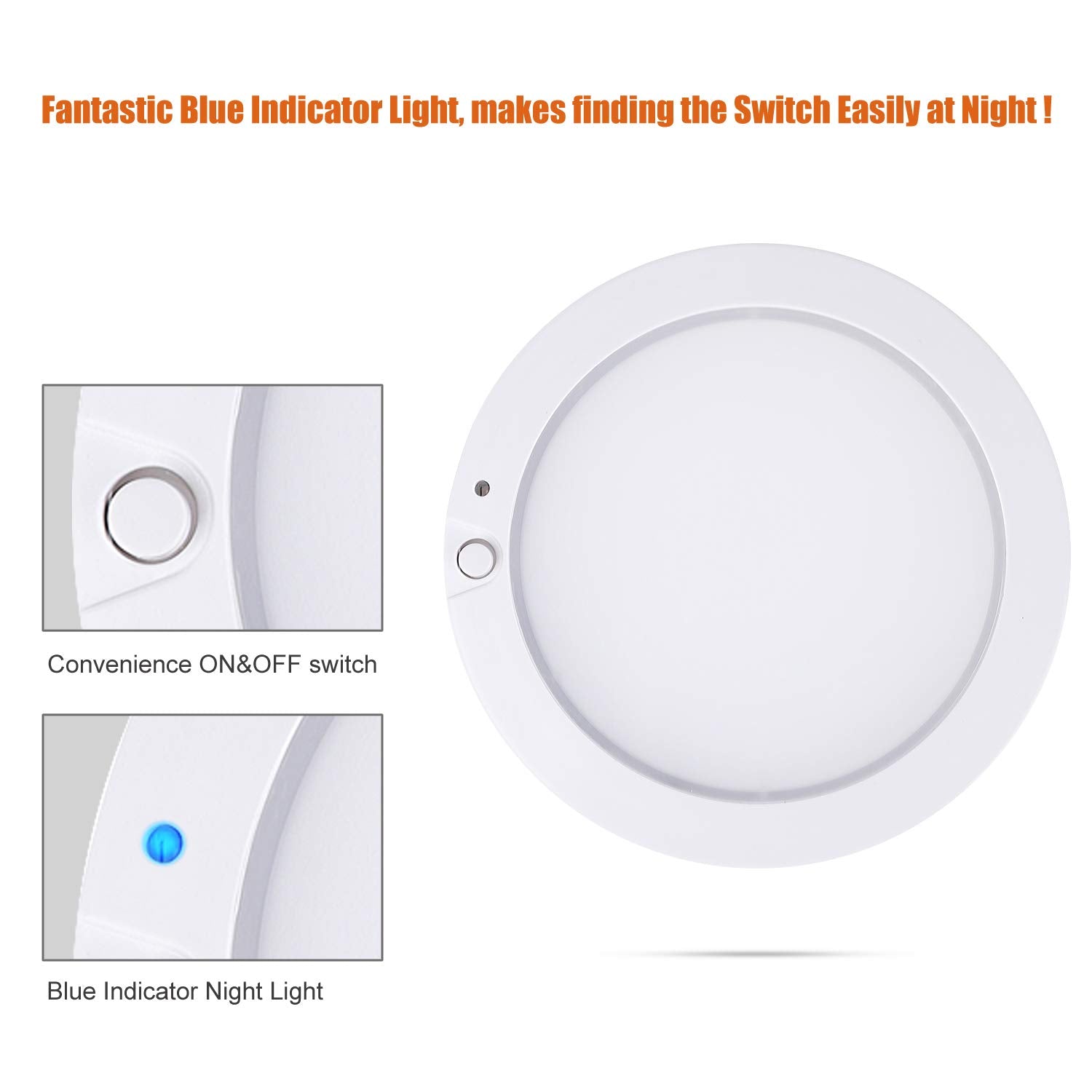 Facon LED RV Panel Light, 5-Inch Surface Mount, 12V DC with On/Off Switch, 3400K Warm White, Aluminum Base, Model f88e6031-