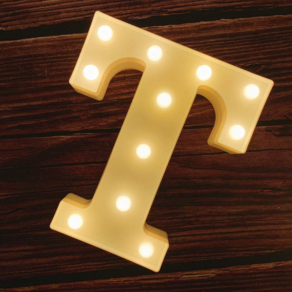 MUMUXI Light Up Letters - Battery Powered Marquee Decoration for Weddings, Birthdays, and Christmas - Color T - Made of Acrylonitrile Butadiene Styrene