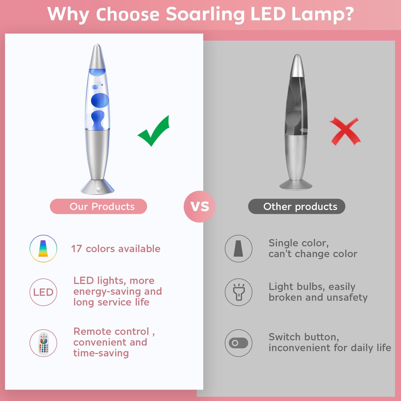 Soarling LED Color Changing Lamp, 17 Colors, Remote Control, 13.5 Inch, Aluminum, Silver, Model 6122D-Y, Night Light for Kids and mature-themeds