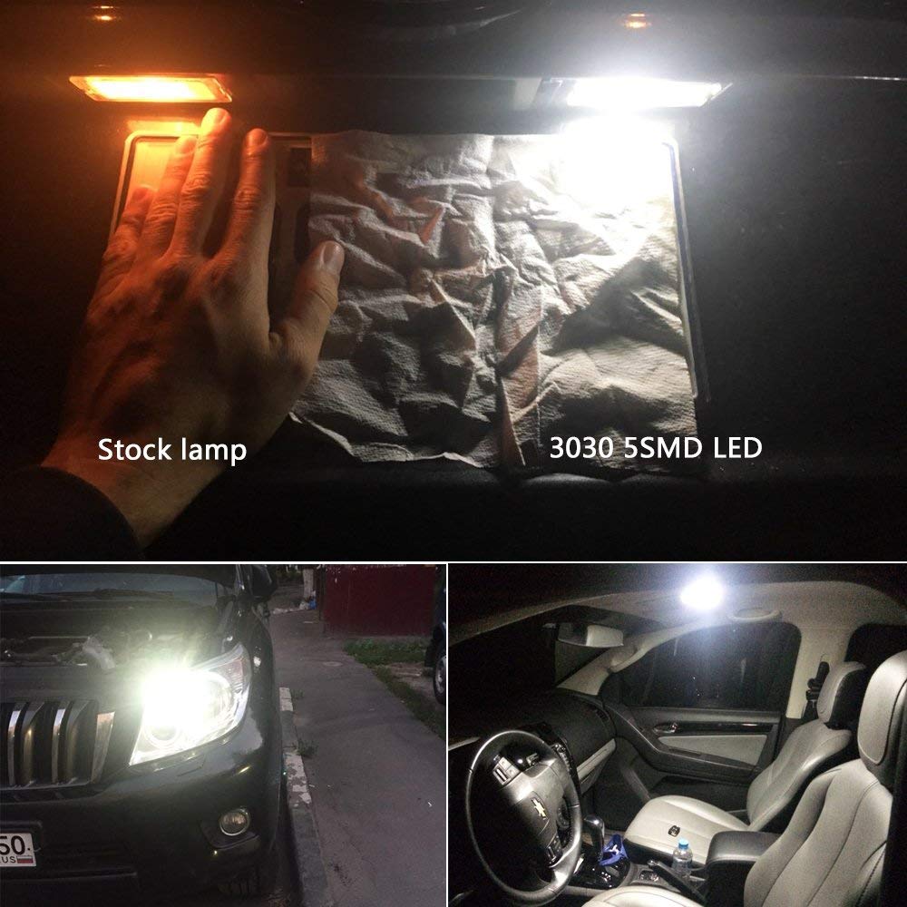PHINLION 400LM Super Bright 3030 5-SMD 12V 24V BA9 BA9S 53 57 1889 1891 1895 64111 T4W LED Car Light Bulb for Interior Map Readi