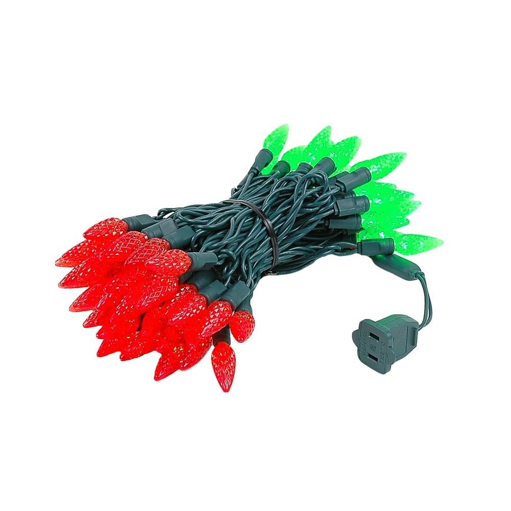Novelty Lights C6 LED Christmas Mini Light Set, 70 Lights, Commercial Grade, 24 Feet, Red/Green, Green Wire, Model CGC670-G-RE/GR