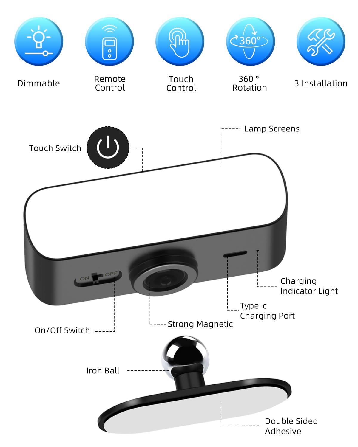 Amagle Battery Operated Wall Sconce Set of 2, Rechargeable LED Lights with Remote, Dimmable, Black, Model CX02-2