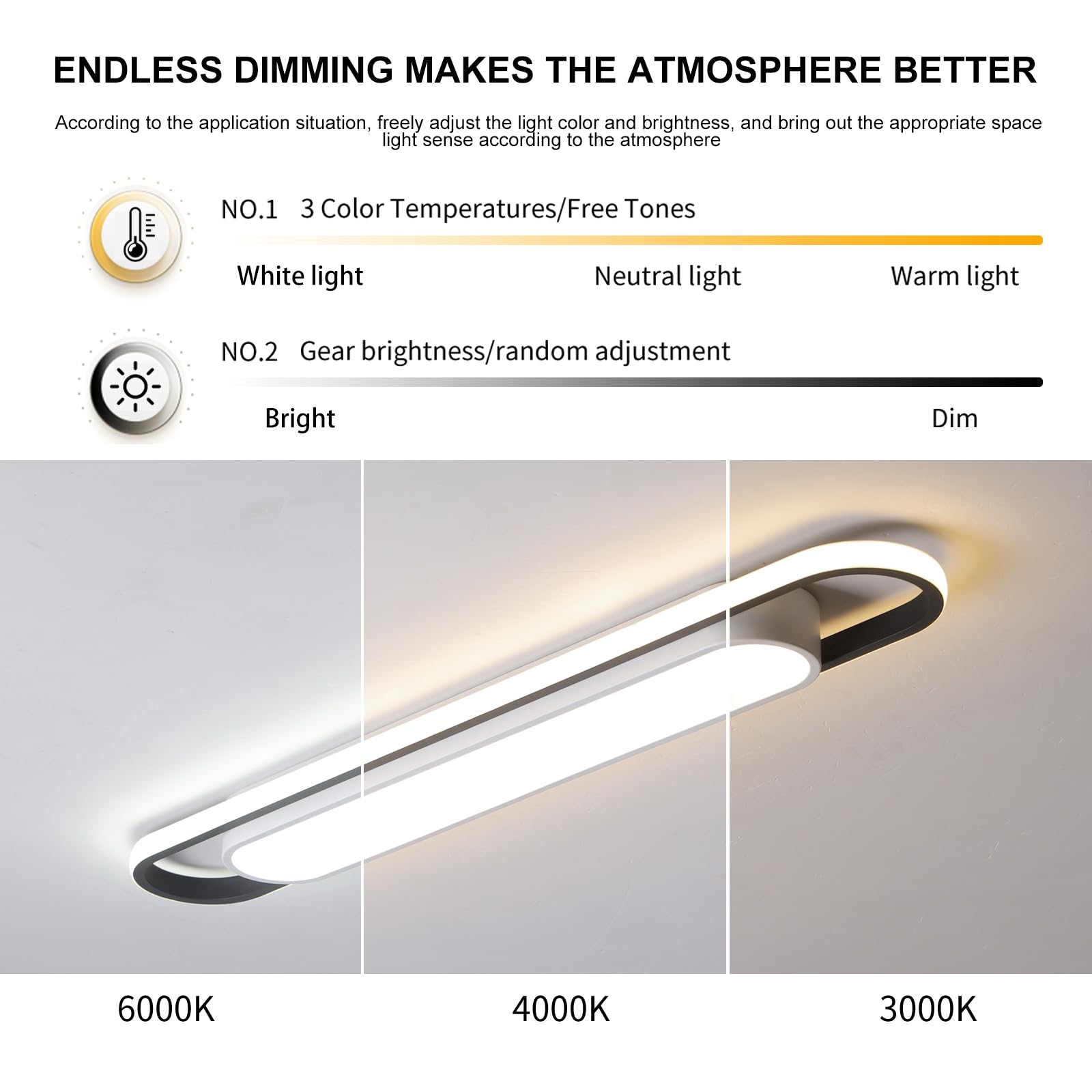 Naroume Dimmable LED Ceiling Light - Modern 36.2" Aluminum Fixture with Remote Control, CRI 97+, for Kitchen & Dining Room