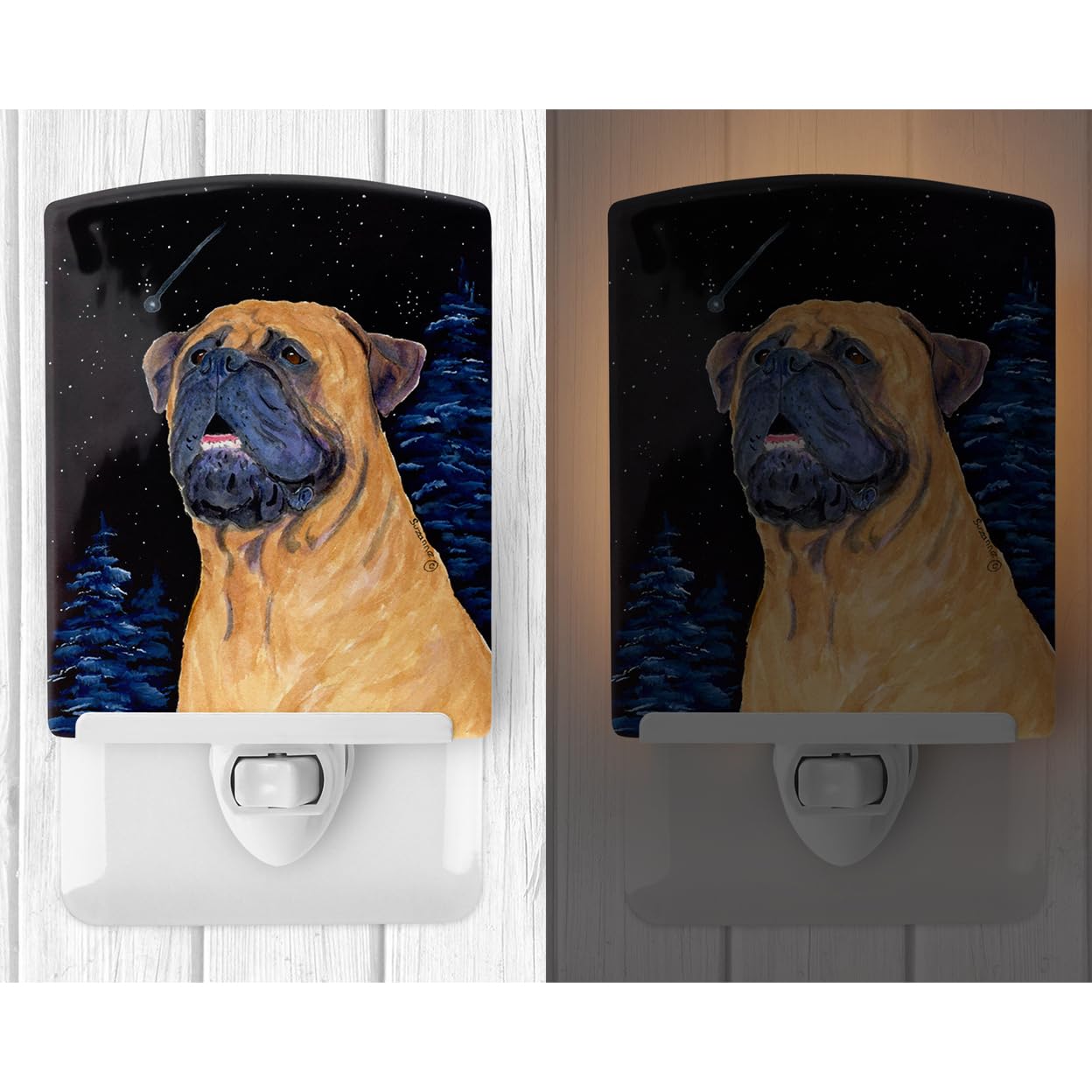 Caroline'S Treasures Ss8672Cnl Bullmastiff Ceramic Night Light Compact, Ul-Certified, Ideal For Bedroom, Bathroom, Nursery, Hallway, Kitchen, 6X4X3, Multicolor