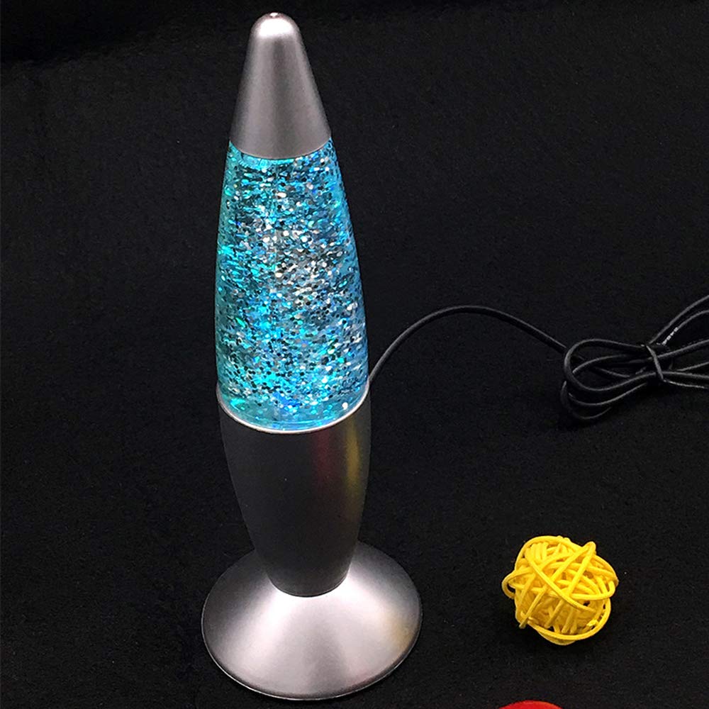 Cdycam Glitter Lava Lamp LED Mini Night Light, 7.28in  Silver Glass with USB Charging Plug, Color Changing for Kids and mature-themeds