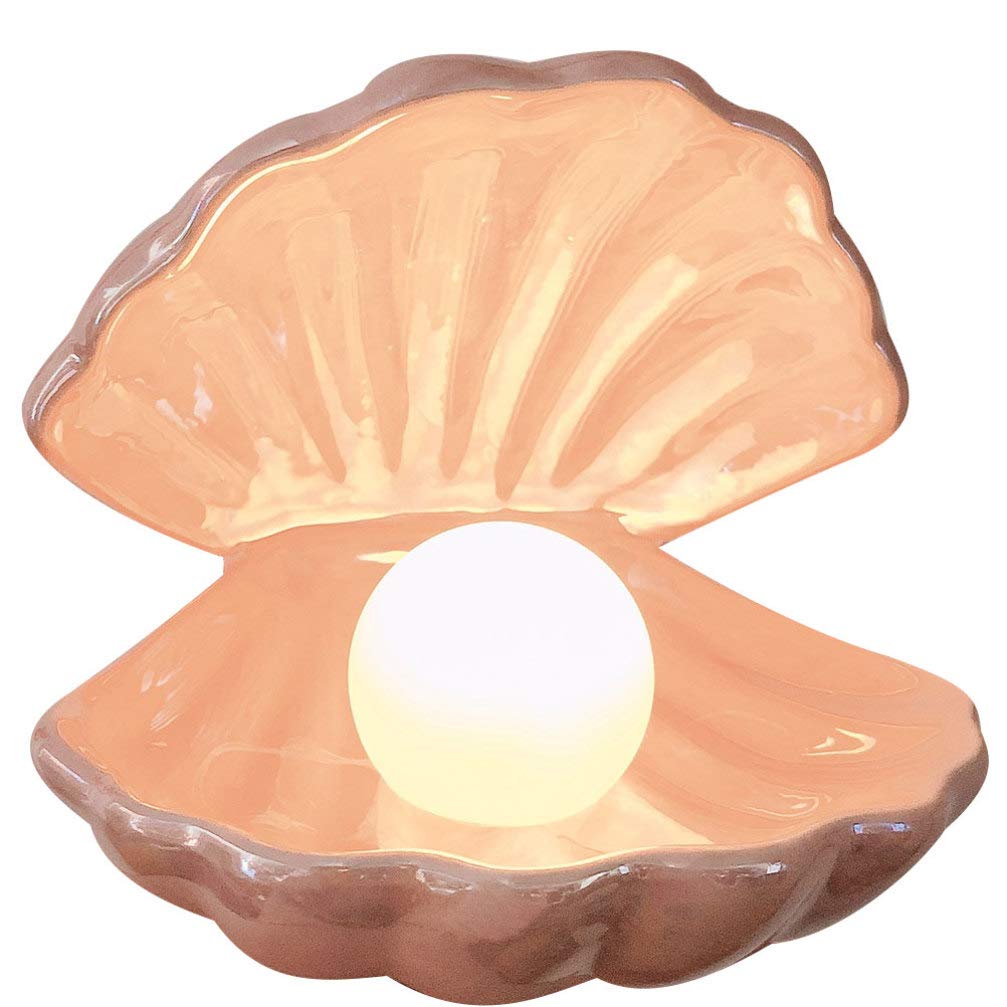 Imikeya Pink Shell Pearl Led Accent Lamp - Portable Night Light & Home Decor For Bedroom, Living Room