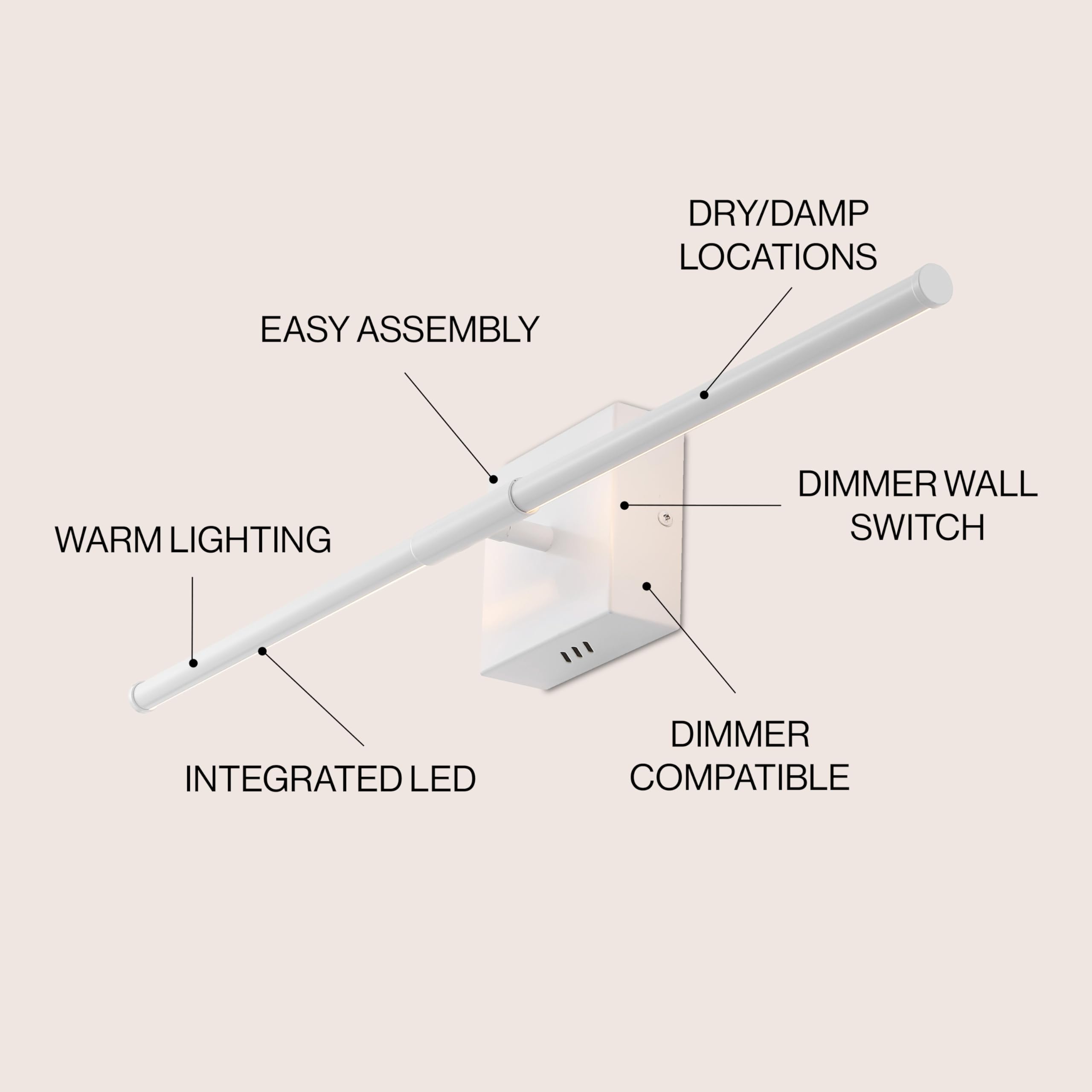 Jonathan Y Jyl7022G Makena 28'' Modern Minimalist Dimmable Integrated Led Metal Wall Sconce, White For Bedroom, Living Room, Kit