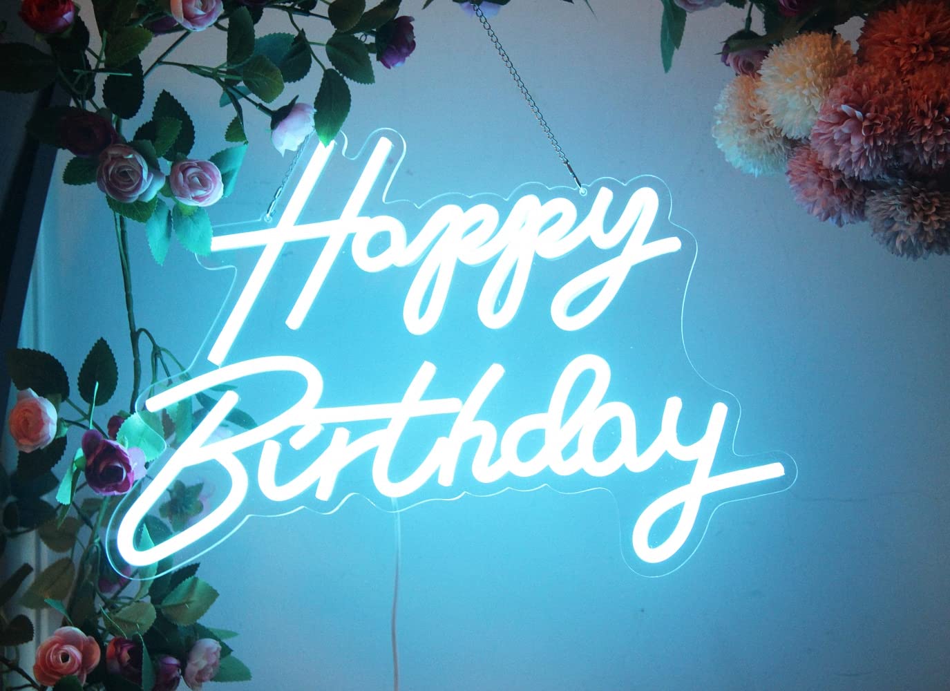 DAKABUKA LED Neon Happy Birthday Sign - Ice Blue Acrylic Night Light for Bedroom & Party Décor, Model NL004