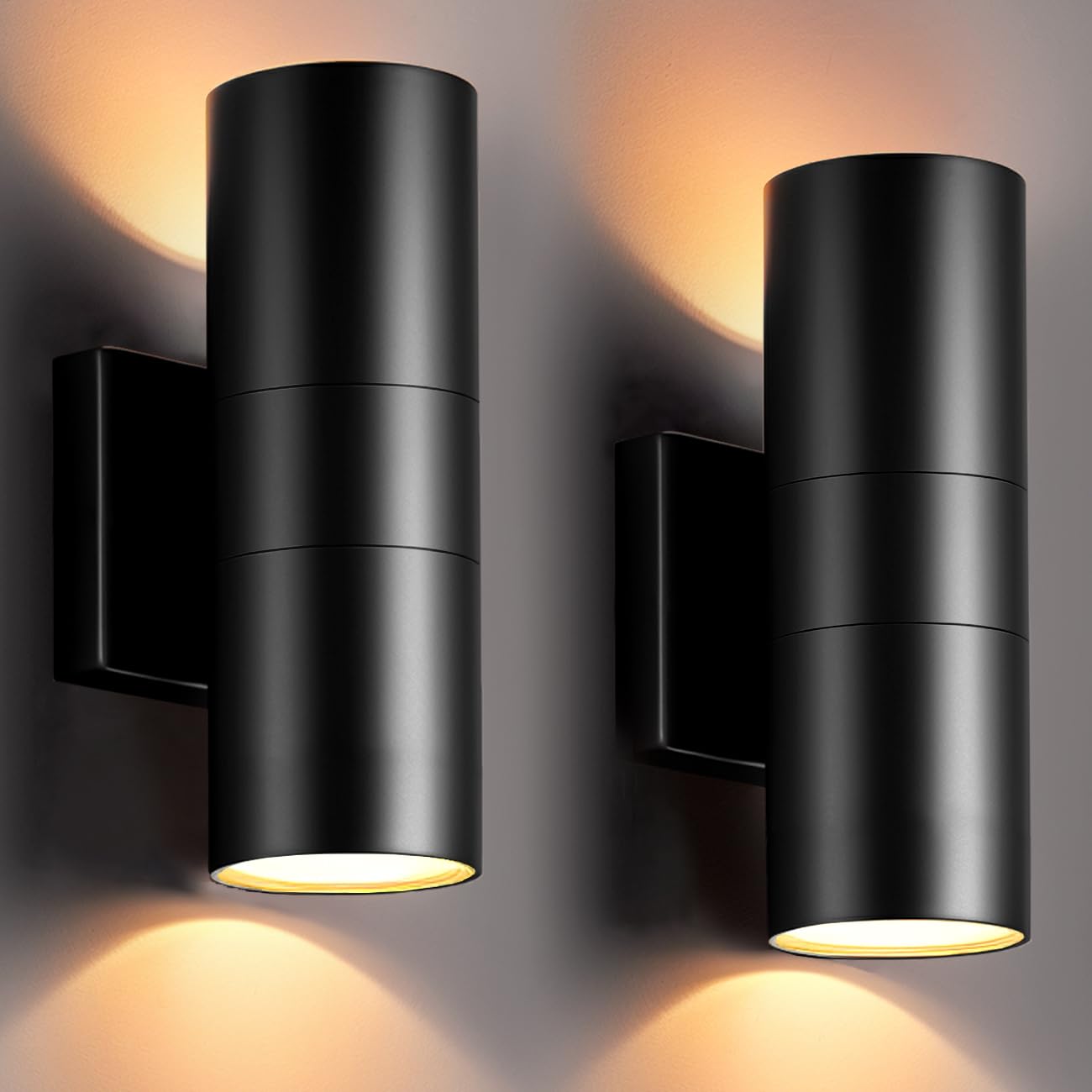 Wowlite Dusk To Dawn Outdoor Light Fixture, Up And Down Lights Outdoor, Waterproof Outdoor Sconce Lights, Modern Cylinder Black Outdoor Light Fixture For House Front Door Garage Etl Listed, 2 Pack